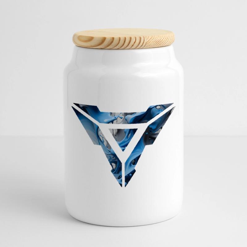 Abstract Blue Fluid Triangular Design Cookie Jar with Wooden Lid