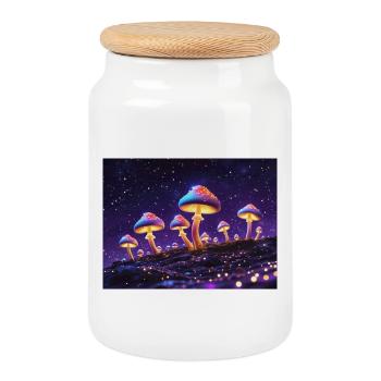 Motifs de champignons lumineux dans le style néon - Boîte à biscuits avec couvercle en bois - blanc - Devant