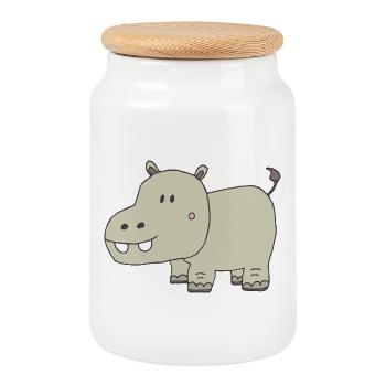 Verspielter Hippo-Charme für Kinder - Keksdose mit Holzdeckel - Weiß - Vorne