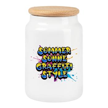 Soleil d’été Graffiti Style Lettrage - Boîte à biscuits avec couvercle en bois - blanc - Devant