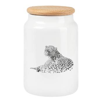 Leopard - Keksdose mit Holzdeckel - Weiß - Vorne