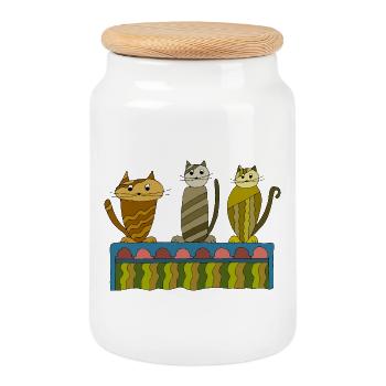 Cute cats on a colorful shelf - Cookie Jar with Wooden Lid - white - Front