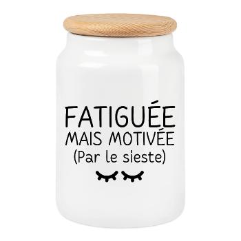 Tired but motivated by the nap - Cookie Jar with Wooden Lid - white - Front