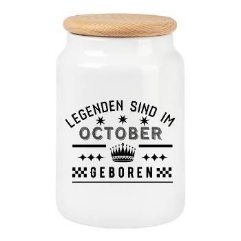 Legenden sind im Oktober geboren- Geburtstag Party - Keksdose mit Holzdeckel - Weiß - Vorne