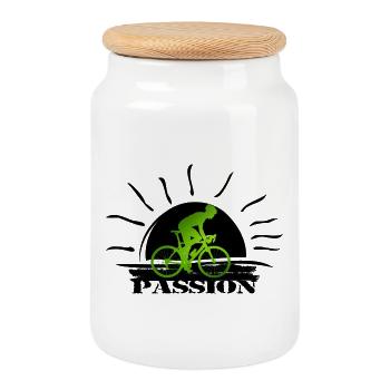 Cycliste en silhouette vert fluo - Boîte à biscuits avec couvercle en bois - blanc - Devant