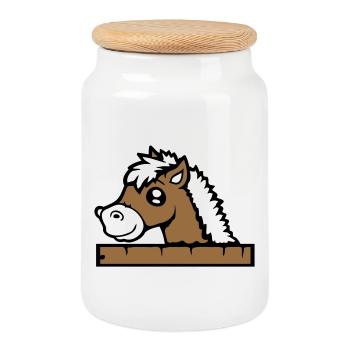 cheval caché derrière une clôture, un mur en bois, une porte d'écurie - Boîte à biscuits avec couvercle en bois - blanc - Devant