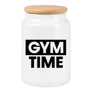Temps de gym - Boîte à biscuits avec couvercle en bois - blanc - Devant