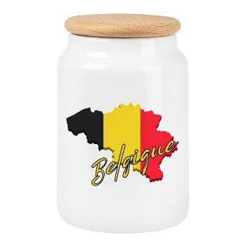 Map of Belgium, flag of Belgium - Cookie Jar with Wooden Lid - white - Front