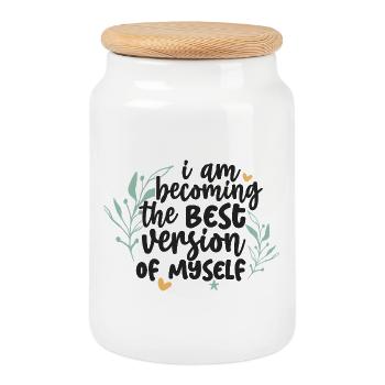 Devenir mon meilleur design de citation personnelle - Boîte à biscuits avec couvercle en bois - blanc - Devant