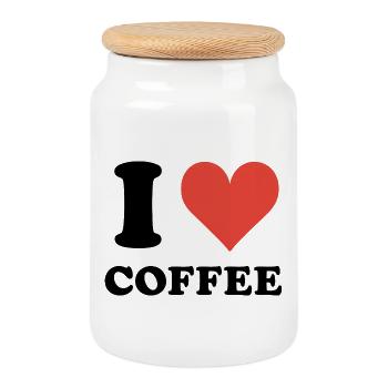I Love Coffee Quote - Cookie Jar with Wooden Lid - white - Front