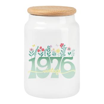 1976 Flowers 50 Years Anniversary Woman - Cookie Jar with Wooden Lid - white - Front