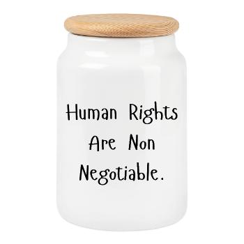 Human_Rights_Are_Non_Negotiable- - Boîte à biscuits avec couvercle en bois - blanc - Devant