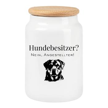 Mon chien – Mon patron avec des pattes - Boîte à biscuits avec couvercle en bois - blanc - Devant