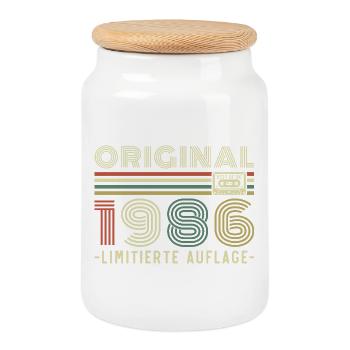 Original 1986 Jahrgang Vintage Geburtstag Retro - Keksdose mit Holzdeckel - Weiß - Vorne