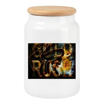 Logo dangereux doré avec flammes - Boîte à biscuits avec couvercle en bois - blanc - Devant