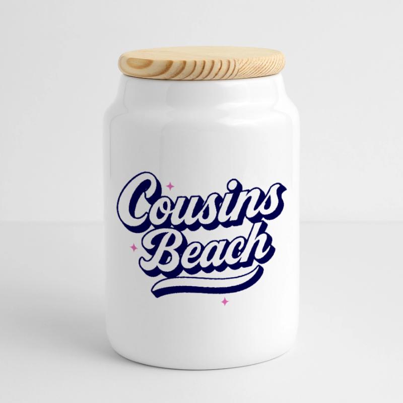 Cousins Beach - Conception de script rétro Boîte à biscuits avec couvercle en bois