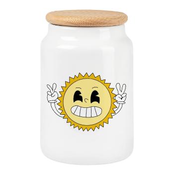 Sun Smile Glücklich - Keksdose mit Holzdeckel - Weiß - Vorne