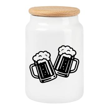 Bier Prost Bierkrug - Keksdose mit Holzdeckel - Weiß - Vorne
