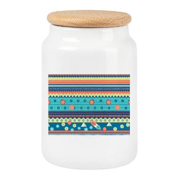 Colorful Boho Winter Pattern - Cookie Jar with Wooden Lid - white - Front