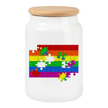 LGTBQ+ Flag Puzzle - Cookie Jar with Wooden Lid - white - Front
