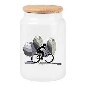 Cyclist - Cookie Jar with Wooden Lid - white - Front
