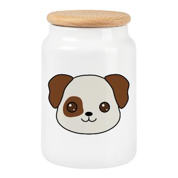 conception de dessin animé de chiot charmant - Boîte à biscuits avec couvercle en bois - blanc - Devant