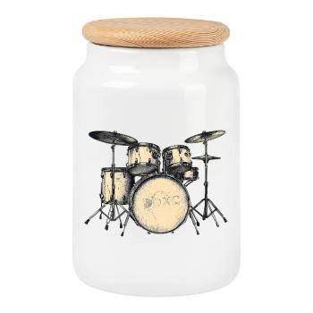 Rockiges Schlagzeug-Design für Musikliebhaber - Keksdose mit Holzdeckel - Weiß - Vorne