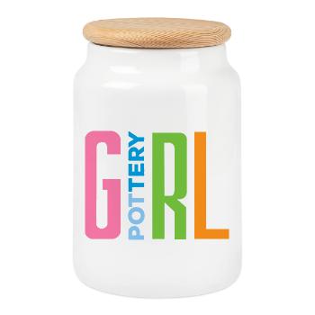 Ceramic Fan Pottery Girl Statement - Cookie Jar with Wooden Lid - white - Front