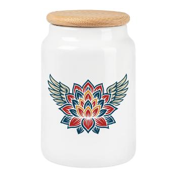 Embracing Mindfulness with Wings Of Affirmation - Cookie Jar with Wooden Lid - white - Front