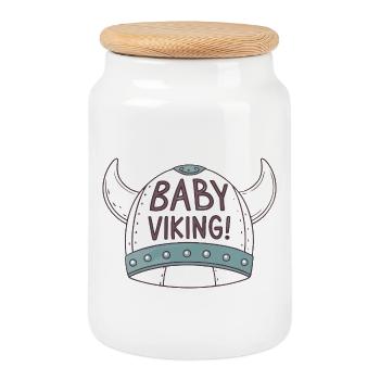 Baby Wikinger Helm illustriert - Keksdose mit Holzdeckel - Weiß - Vorne