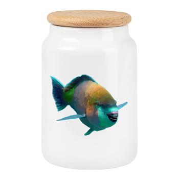Colorful Fish Pop Art - Cookie Jar with Wooden Lid - white - Front