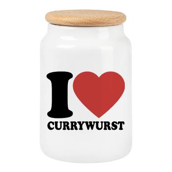 I Love Currywurst - Herz - Fast Food - Keksdose mit Holzdeckel - Weiß - Vorne