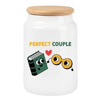 Couple parfait : nuage et parapluie - Boîte à biscuits avec couvercle en bois - blanc - Devant