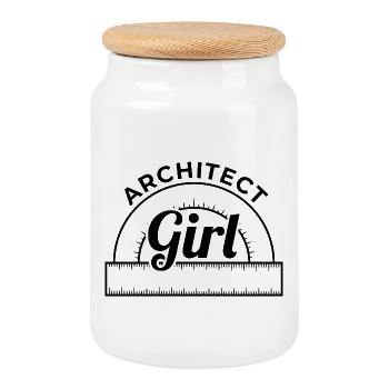 Fille Architecte - Boîte à biscuits avec couvercle en bois - blanc - Devant