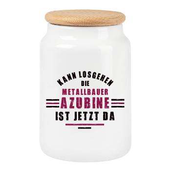 Trainee metalworker apprenticeship training metalworker - Cookie Jar with Wooden Lid - white - Front