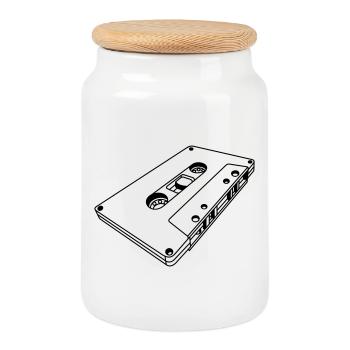 Cassette Oblique Retro – Music Mixtape Design - Cookie Jar with Wooden Lid - white - Front