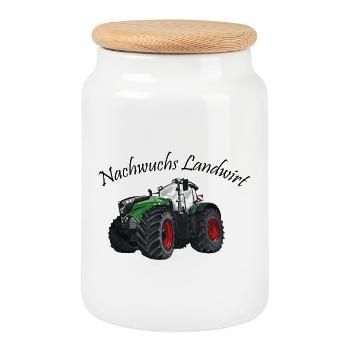 Nachwuchs Landwirt Traktor Fan rote Felgen - Keksdose mit Holzdeckel - Weiß - Vorne