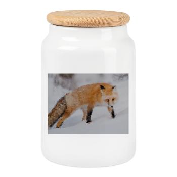Fuchs im Schnee Aquarell - Keksdose mit Holzdeckel - Weiß - Vorne