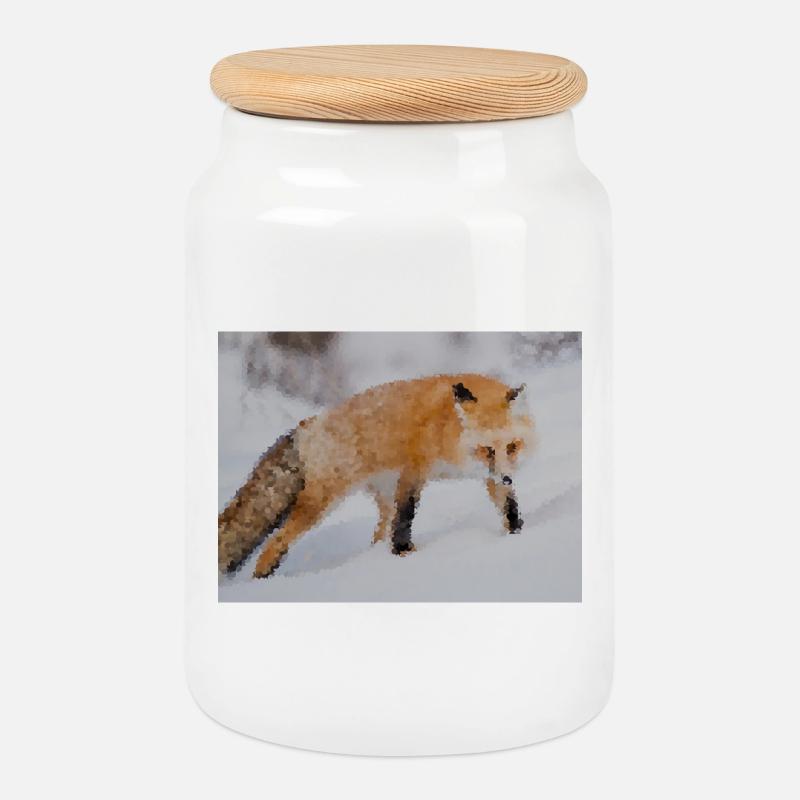 Fuchs im Schnee Aquarell - Keksdose mit Holzdeckel - Weiß
