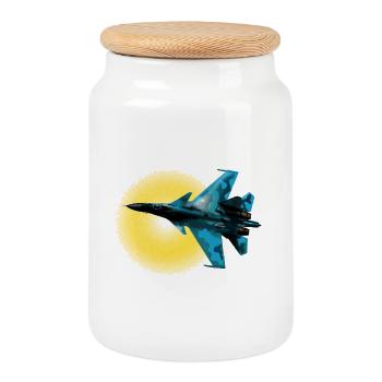 Blau Camouflage Kampfflugzeug Sonnenkreis - Keksdose mit Holzdeckel - Weiß - Vorne