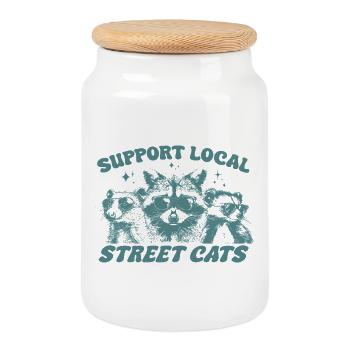 Support Local Street Cats - Cookie Jar with Wooden Lid - white - Front