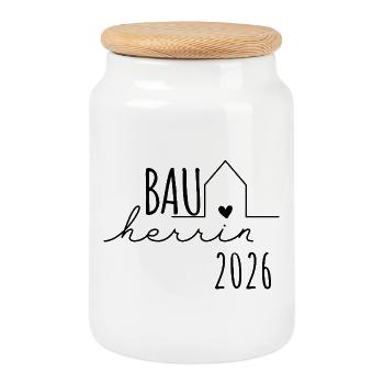 Builder 2026 Gift House Construction Construction Site - Cookie Jar with Wooden Lid - white - Front