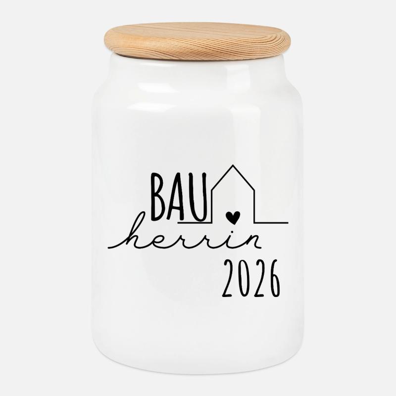 Bauherrin 2026 Geschenk Hausbau Baustelle - Keksdose mit Holzdeckel - Weiß