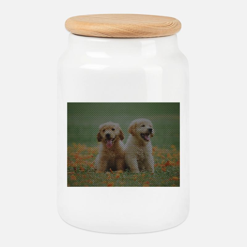 Zwei Labrador Retriever Welpen mit Dreickmuster - Keksdose mit Holzdeckel - Weiß