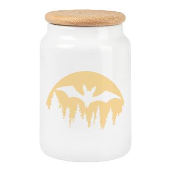 Bat Silhouette Cool Moon Forest Halloween Fun - Cookie Jar with Wooden Lid - white - Front