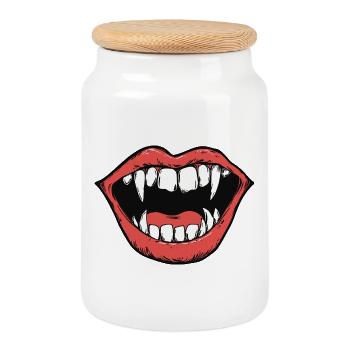 bouche de vampire, dents pointues, morsure - Boîte à biscuits avec couvercle en bois - blanc - Devant