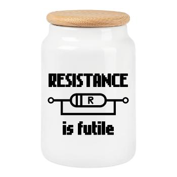 Resistance Is Futile – Nerd Elektro Spruch Design - Keksdose mit Holzdeckel - Weiß - Vorne