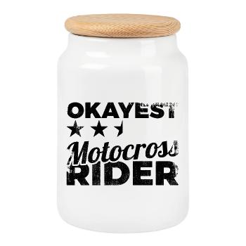 Lustiger Motocross Fahrer - Keksdose mit Holzdeckel - Weiß - Vorne
