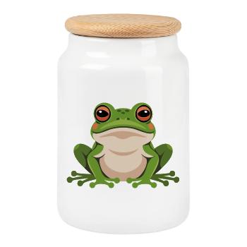 Frog - Cookie Jar with Wooden Lid - white - Front