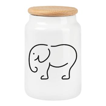 Elefant Skizze – minimalistisches Tiermotiv - Keksdose mit Holzdeckel - Weiß - Vorne